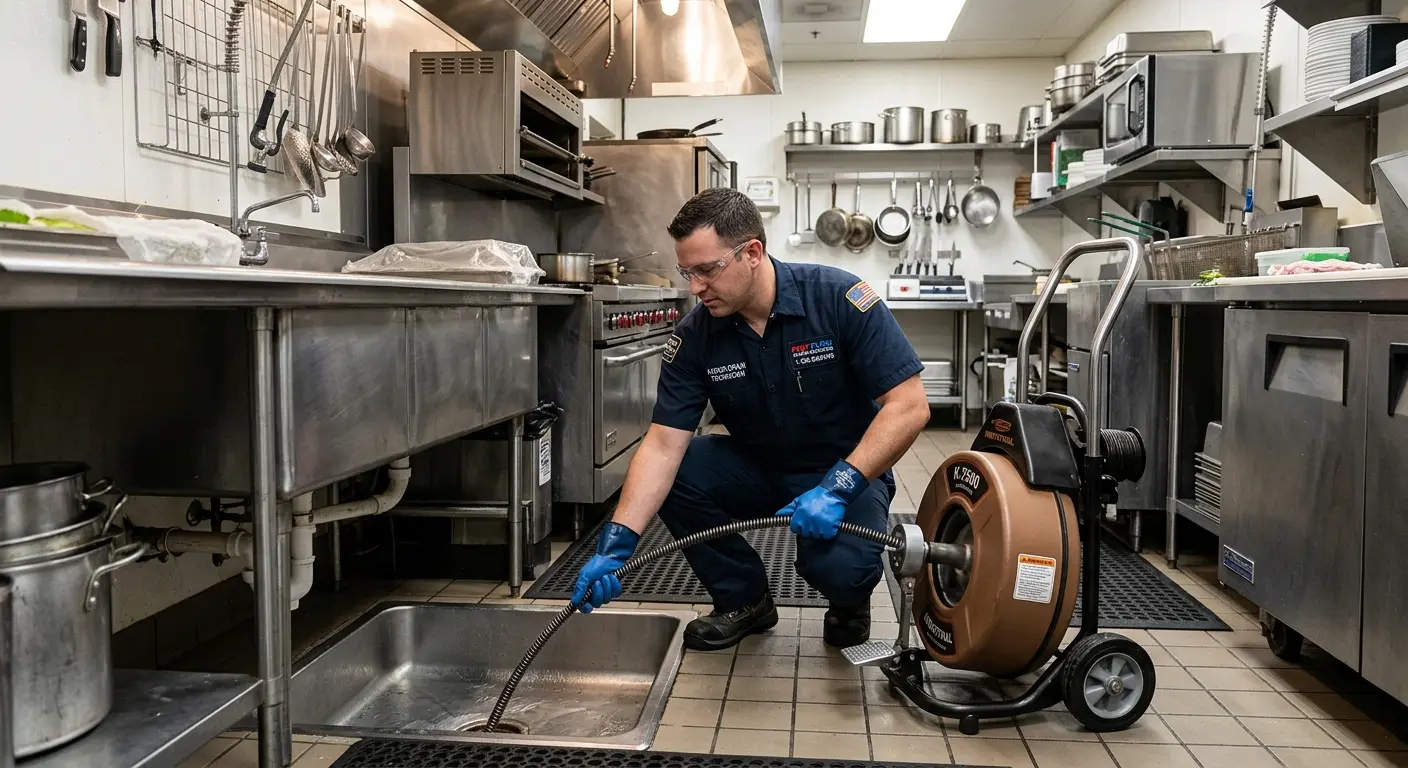Commercial drain cleaning service in a restaurant kitchen in Satellite Beach